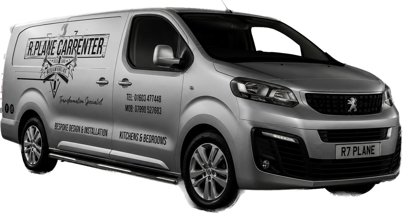 R. Plane Carpenter branded van — bespoke kitchens and bedrooms across Norwich and Norfolk